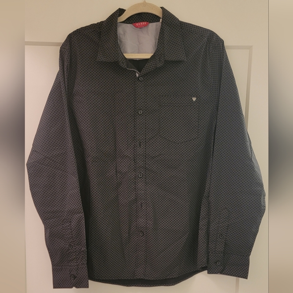 Guess Dress Men's Black Patterned Shirt Size L